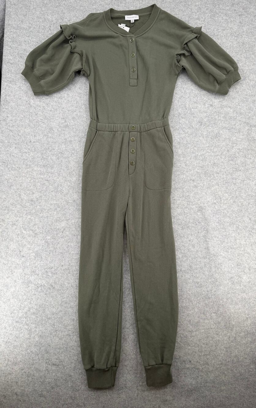 NWT Something Navy Esmeralda Olive Ruffle Sleeve Henley Jumpsuit Size Small